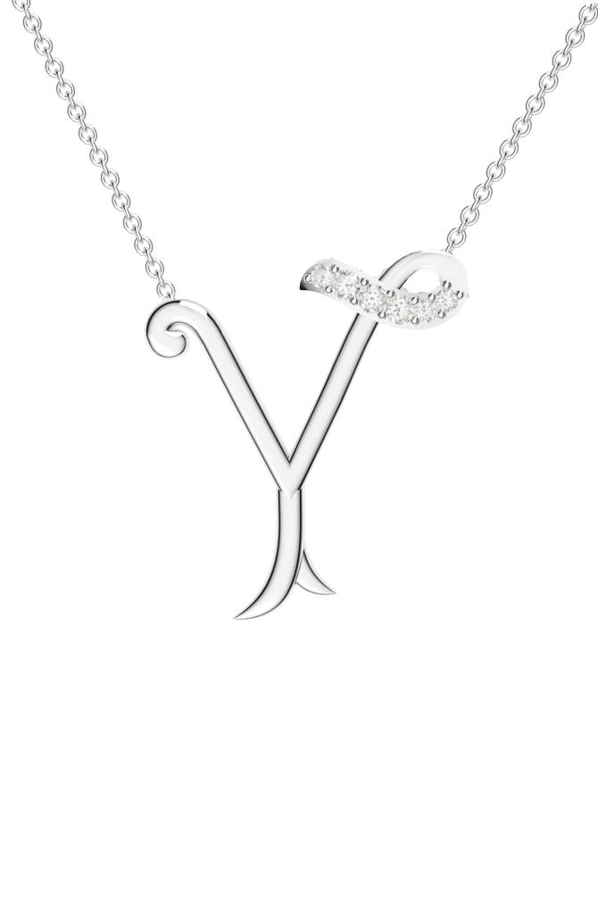 Kicky And Perky 925 Sterling Silver Rhodium-Plated Moissanite Studded Alphabet Pendant With Chain : SILSNP051_S
