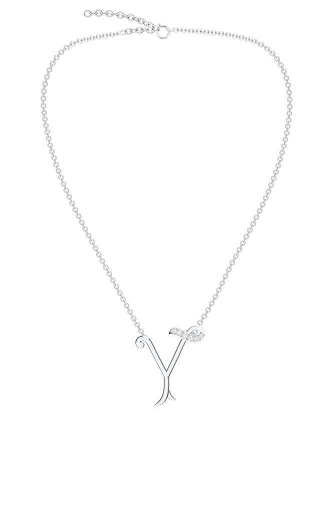 Kicky And Perky 925 Sterling Silver Rhodium-Plated Moissanite Studded Alphabet Pendant With Chain : SILSNP051_S