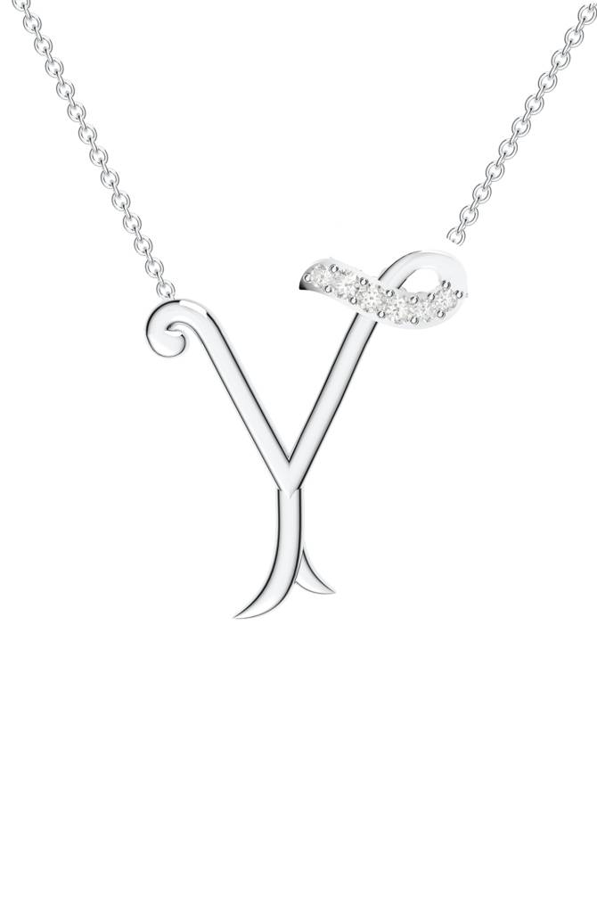Kicky And Perky 925 Sterling Silver Rhodium-Plated Moissanite Studded Alphabet Pendant With Chain : SILSNP051_S