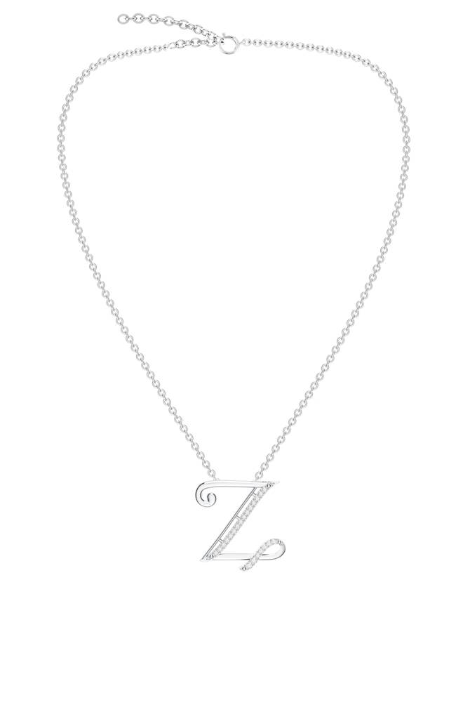 Kicky And Perky 925 Sterling Silver Rhodium-Plated Moissanite Studded Alphabet Pendant With Chain : SILSNP052_S