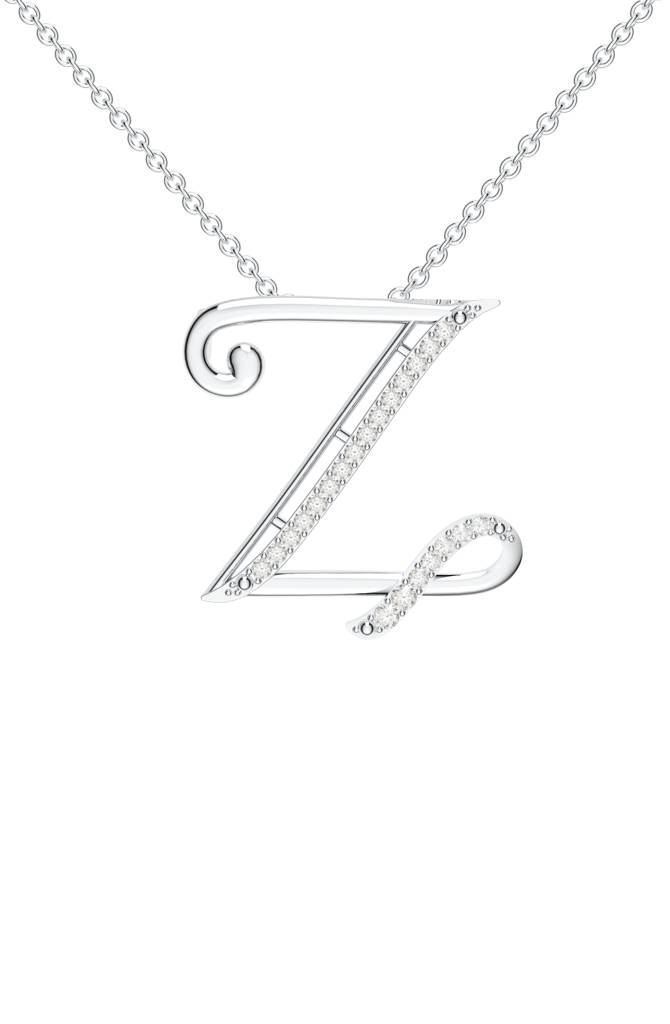 Kicky And Perky 925 Sterling Silver Rhodium-Plated Moissanite Studded Alphabet Pendant With Chain : SILSNP052_S