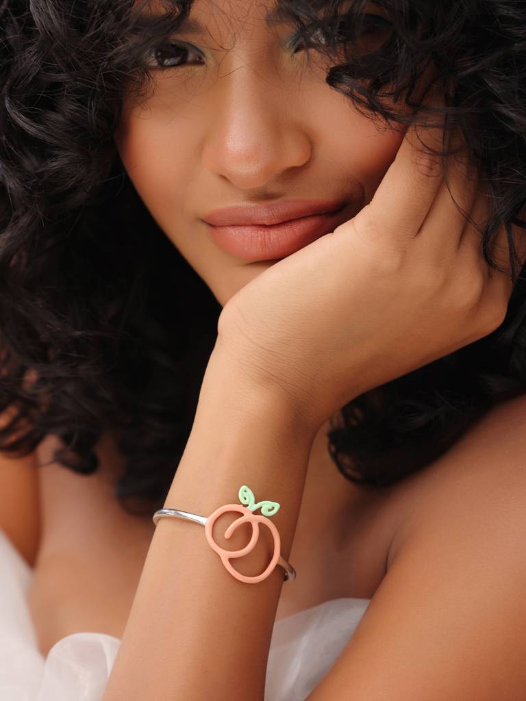 Kicky And Perky 925 Sterling Silver Orange And Green Enamel Dual Orange Adjustable Cuff For Women : SILSPB005