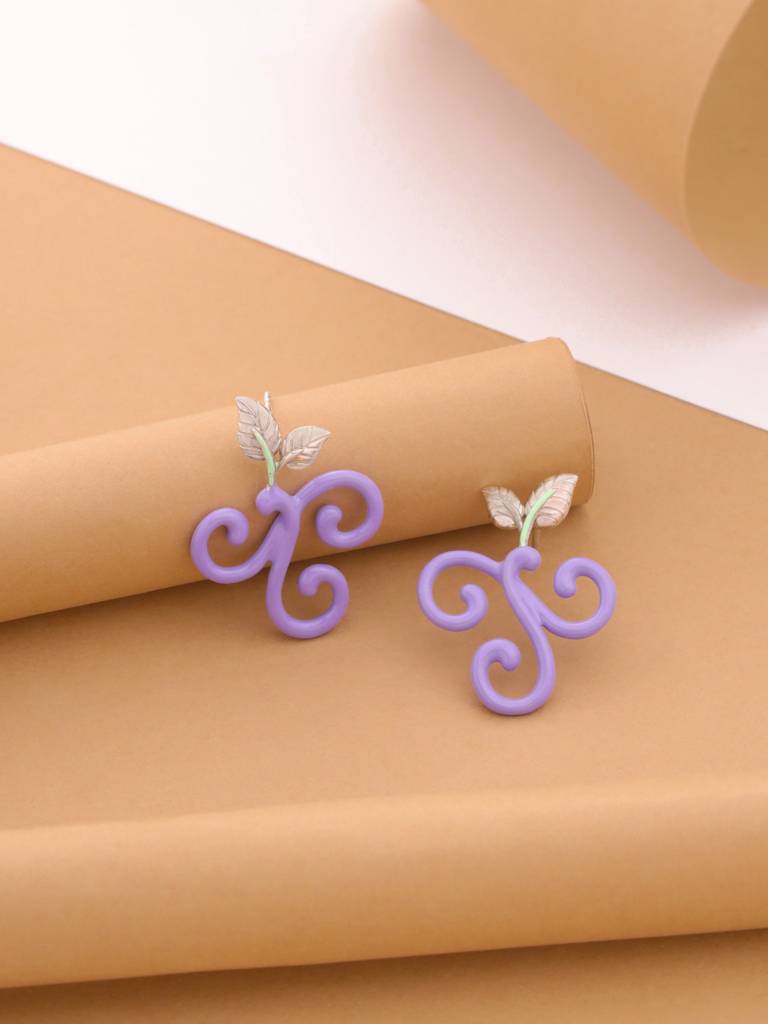 Kicky And Perky 925 Sterling Silver Purple Enamel Floral Stud Earring For Women : SILSPE001