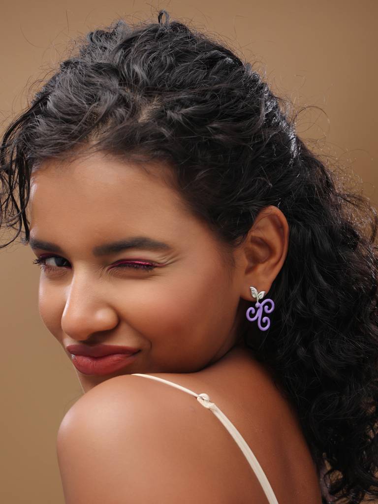 Kicky And Perky 925 Sterling Silver Purple Enamel Floral Stud Earring For Women : SILSPE001
