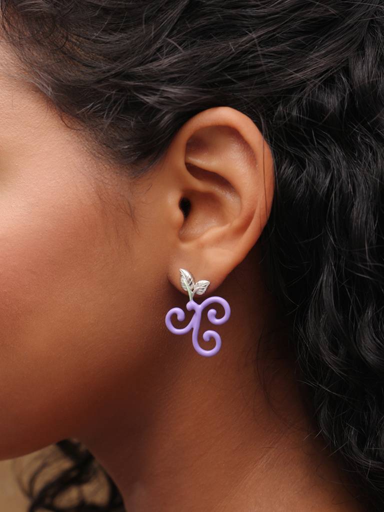 Kicky And Perky 925 Sterling Silver Purple Enamel Floral Stud Earring For Women : SILSPE001