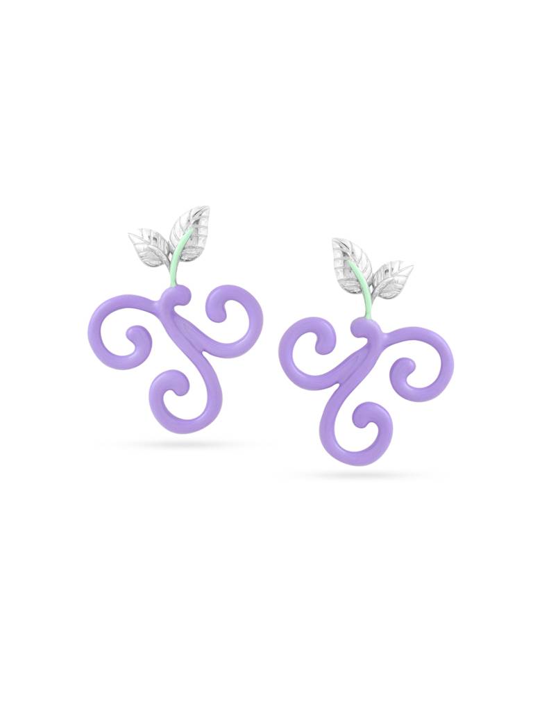 Kicky And Perky 925 Sterling Silver Purple Enamel Floral Stud Earring For Women : SILSPE001