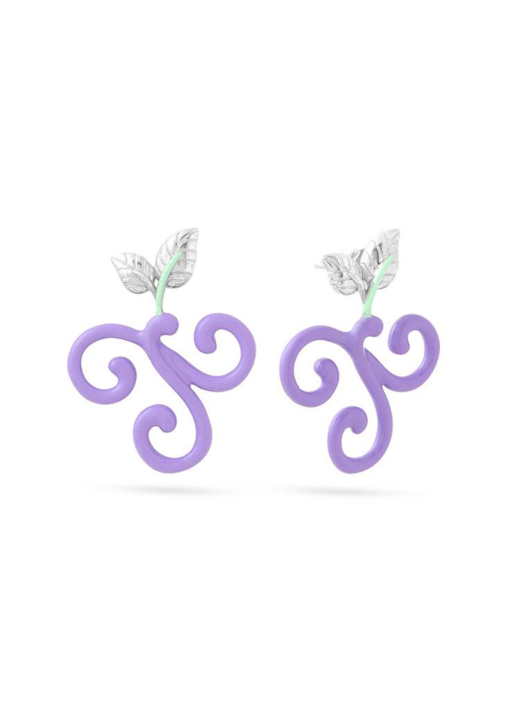 Kicky And Perky 925 Sterling Silver Purple Enamel Floral Stud Earring For Women : SILSPE001