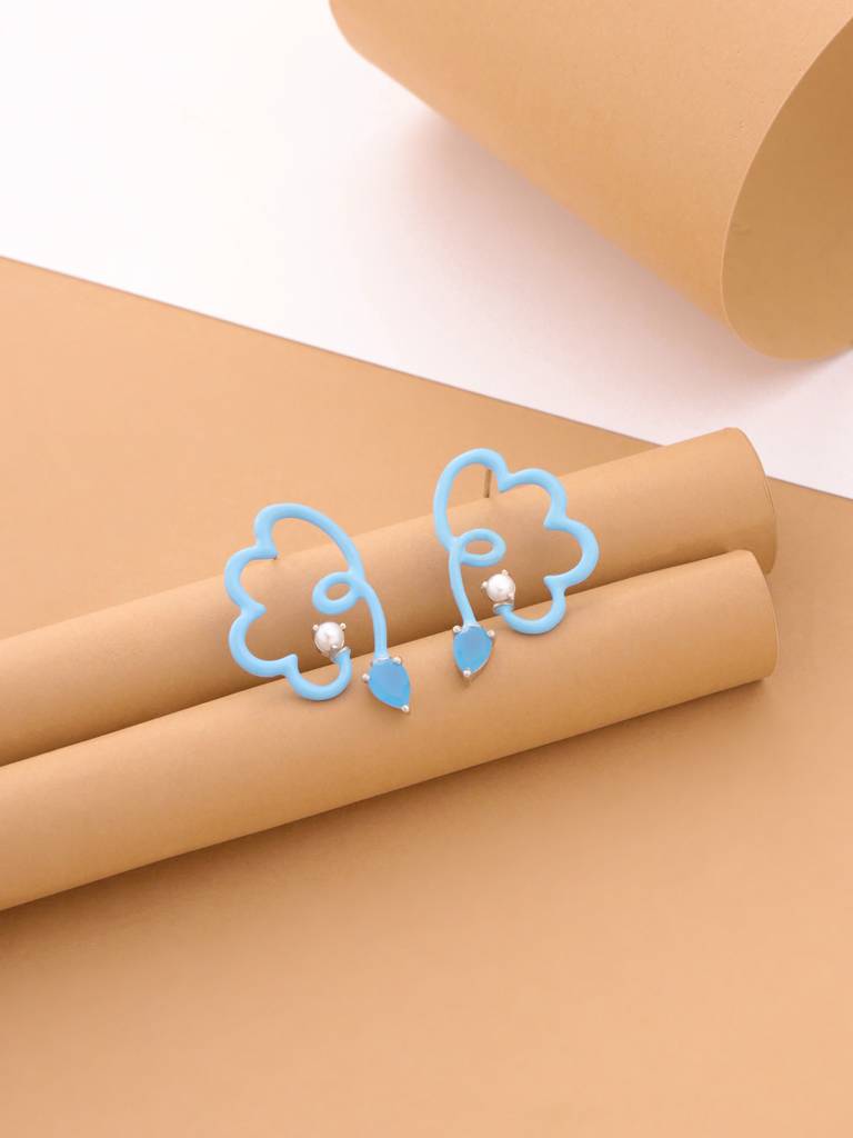 Kicky And Perky 925 Sterling Silver Blue Enamel Floral Stud Earring For Women : SILSPE002