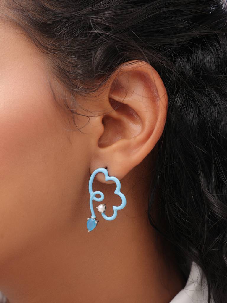 Kicky And Perky 925 Sterling Silver Blue Enamel Floral Stud Earring For Women : SILSPE002