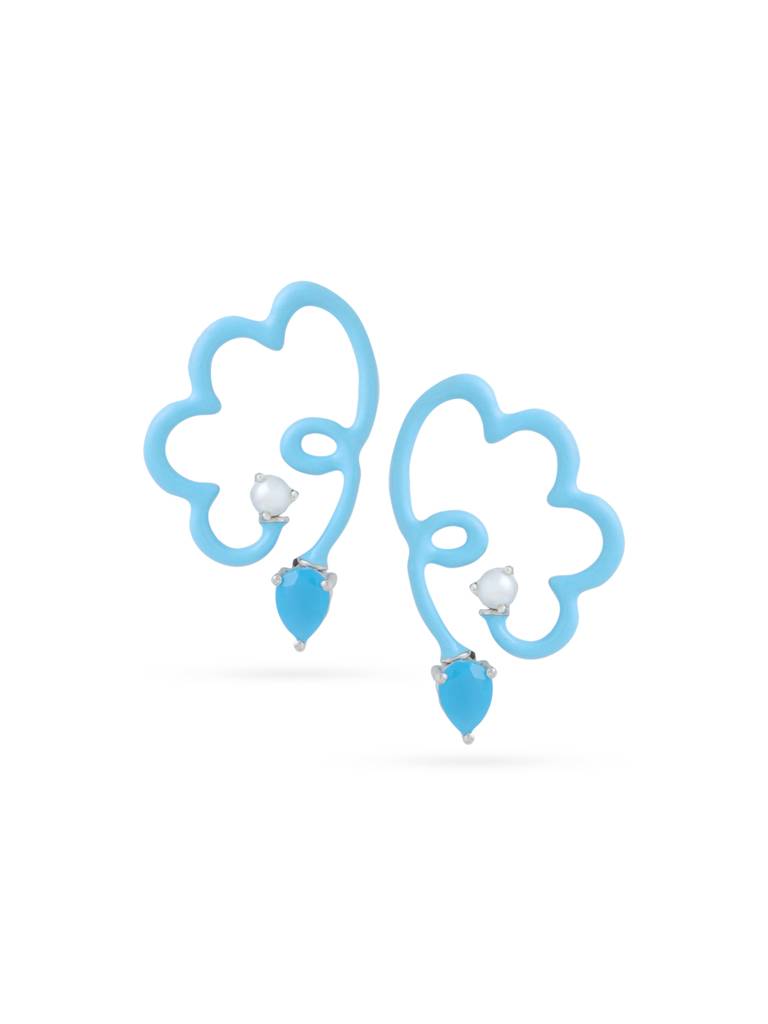 Kicky And Perky 925 Sterling Silver Blue Enamel Floral Stud Earring For Women : SILSPE002
