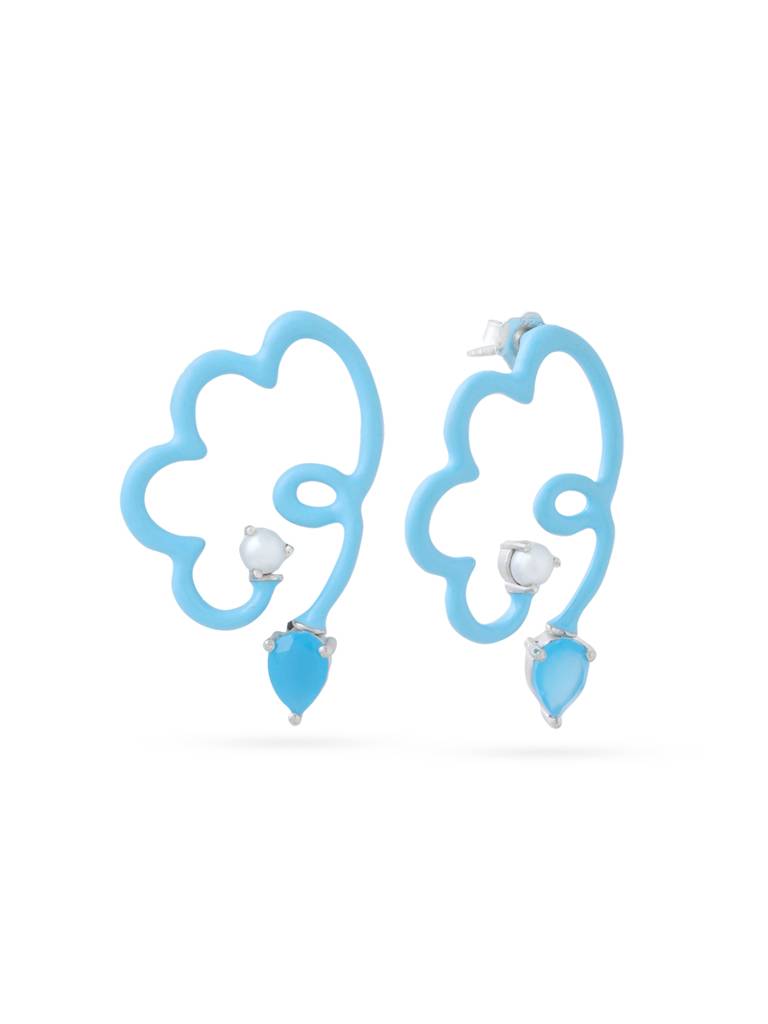 Kicky And Perky 925 Sterling Silver Blue Enamel Floral Stud Earring For Women : SILSPE002