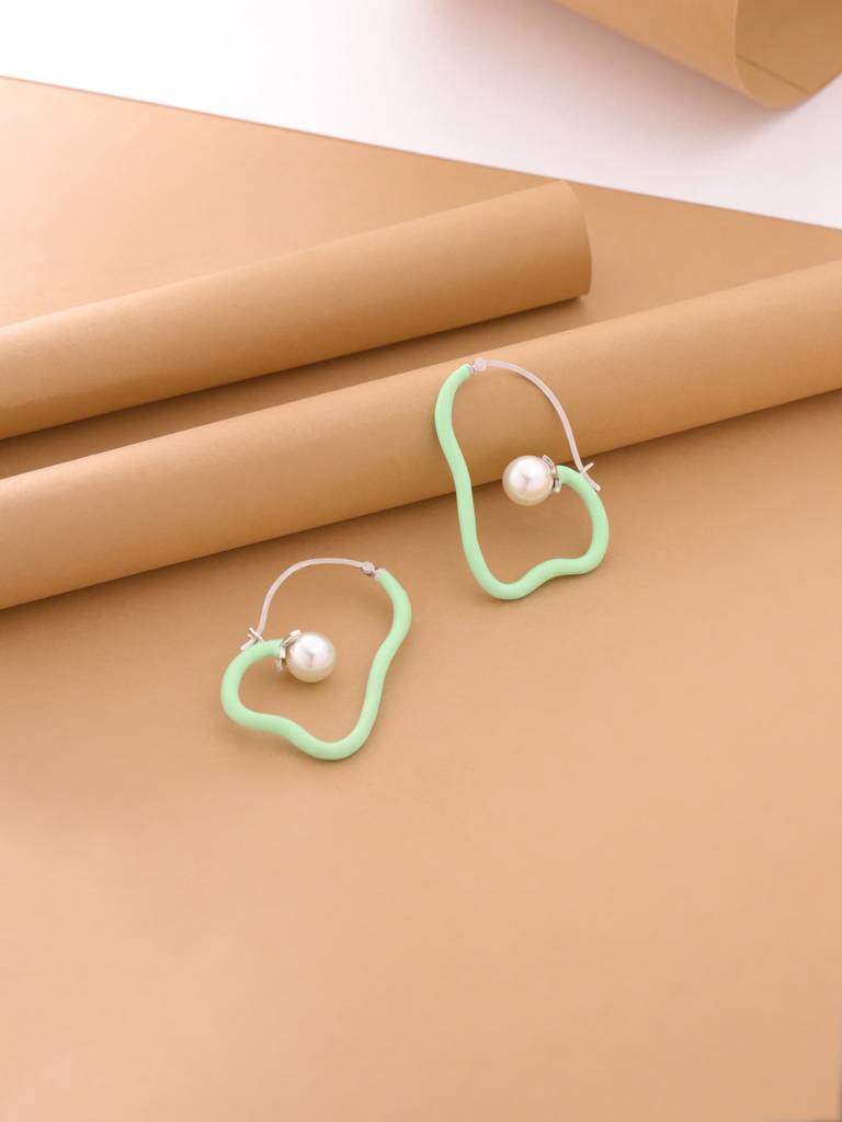 Kicky And Perky 925 Sterling Silver Green Enamel Pear Fruit Stud Earring For Women : SILSPE003