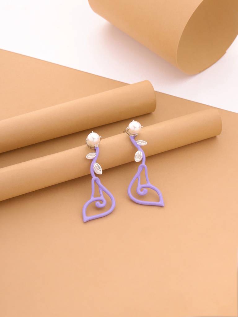 Kicky And Perky 925 Sterling Silver Purple Enamel Dangler Earring For Women : SILSPE006