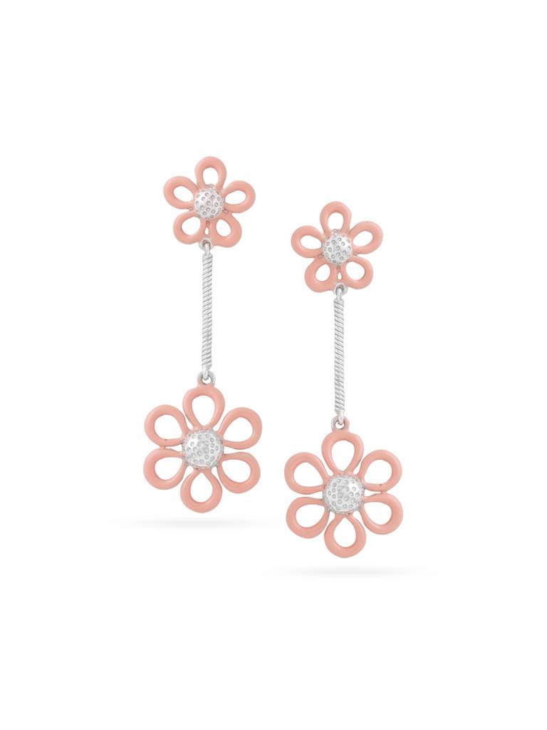 Kicky And Perky 925 Sterling Silver Orange Enamel Dual Floral Dangler Earring For Women : SILSPE007