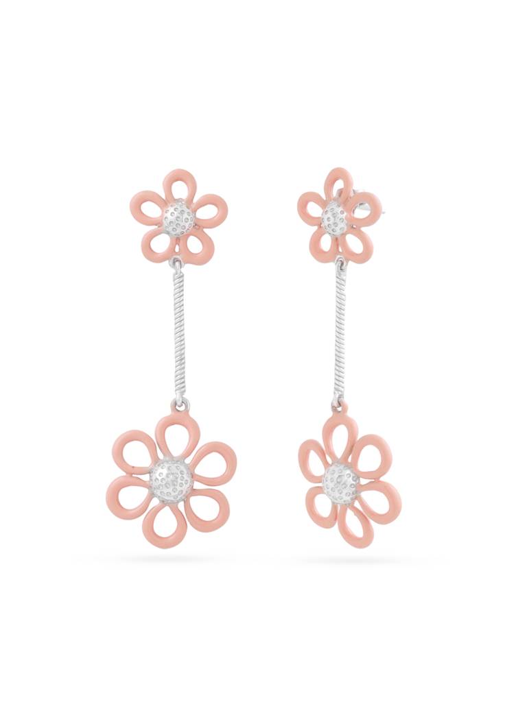 Kicky And Perky 925 Sterling Silver Orange Enamel Dual Floral Dangler Earring For Women : SILSPE007