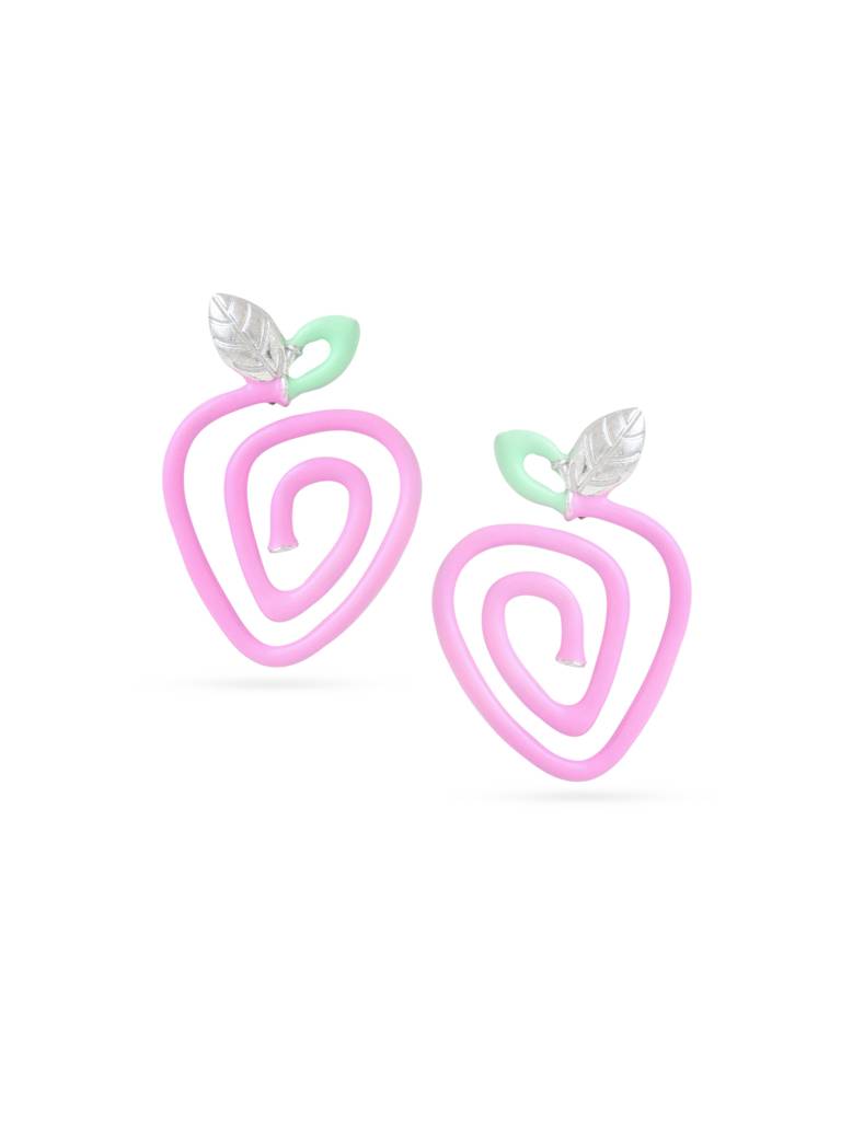 Kicky And Perky 925 Sterling Silver Pink And Green Enamel Strawberry Stud Earring For Women : SILSPE008