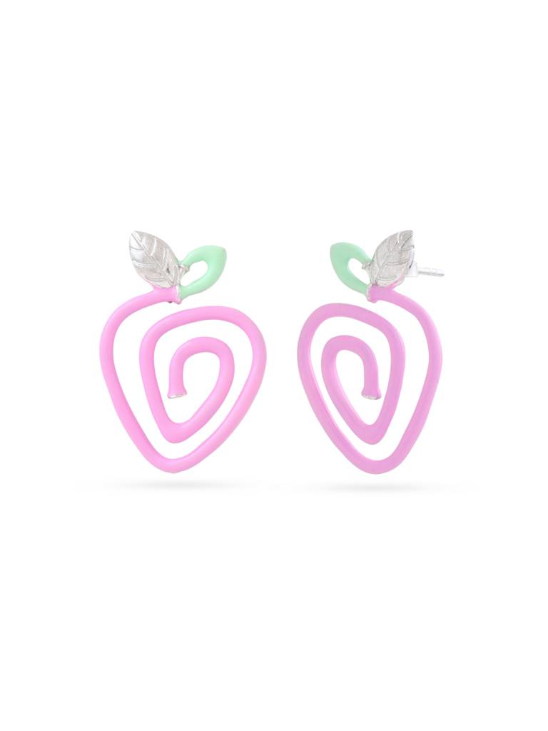 Kicky And Perky 925 Sterling Silver Pink And Green Enamel Strawberry Stud Earring For Women : SILSPE008