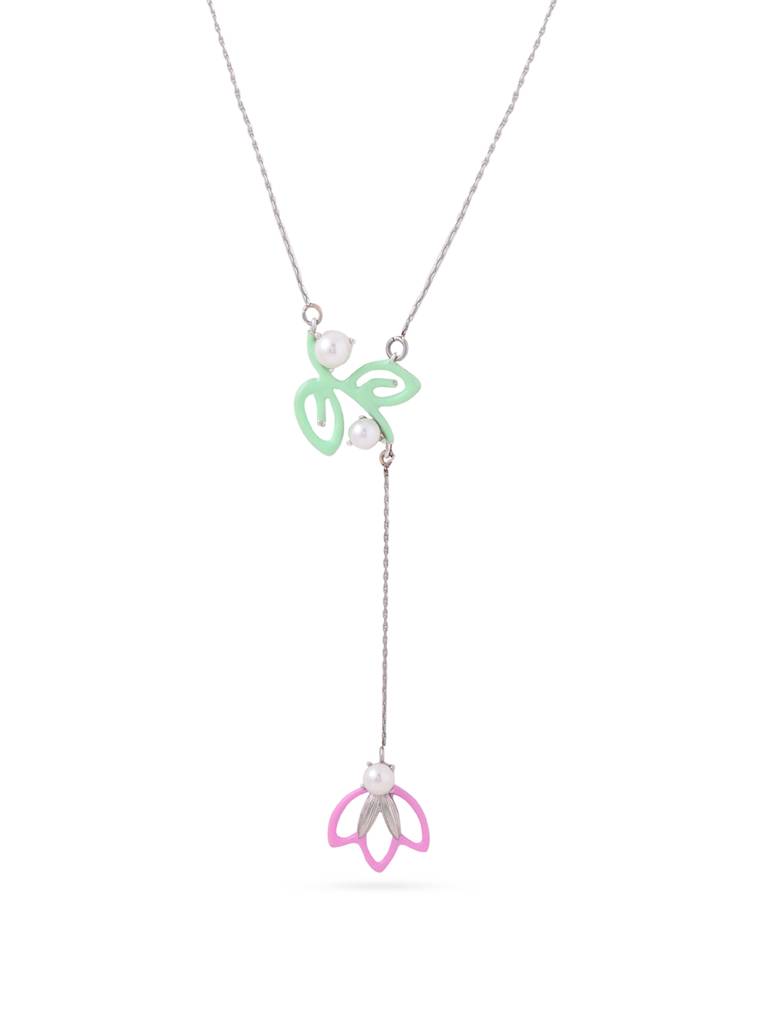 Kicky And Perky 925 Sterling Silver Green And Pink Enamel Floral Dangling Pendant With Chain For Women : SILSPP001