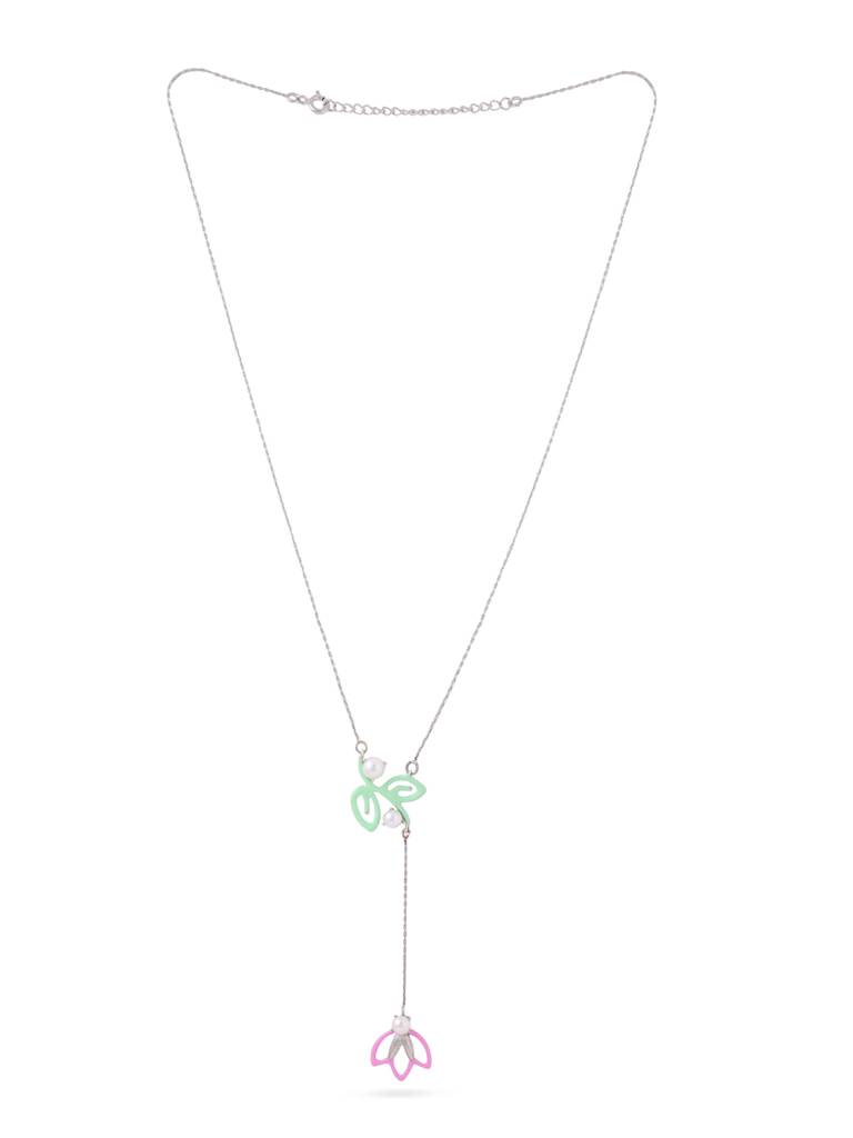 Kicky And Perky 925 Sterling Silver Green And Pink Enamel Floral Dangling Pendant With Chain For Women : SILSPP001