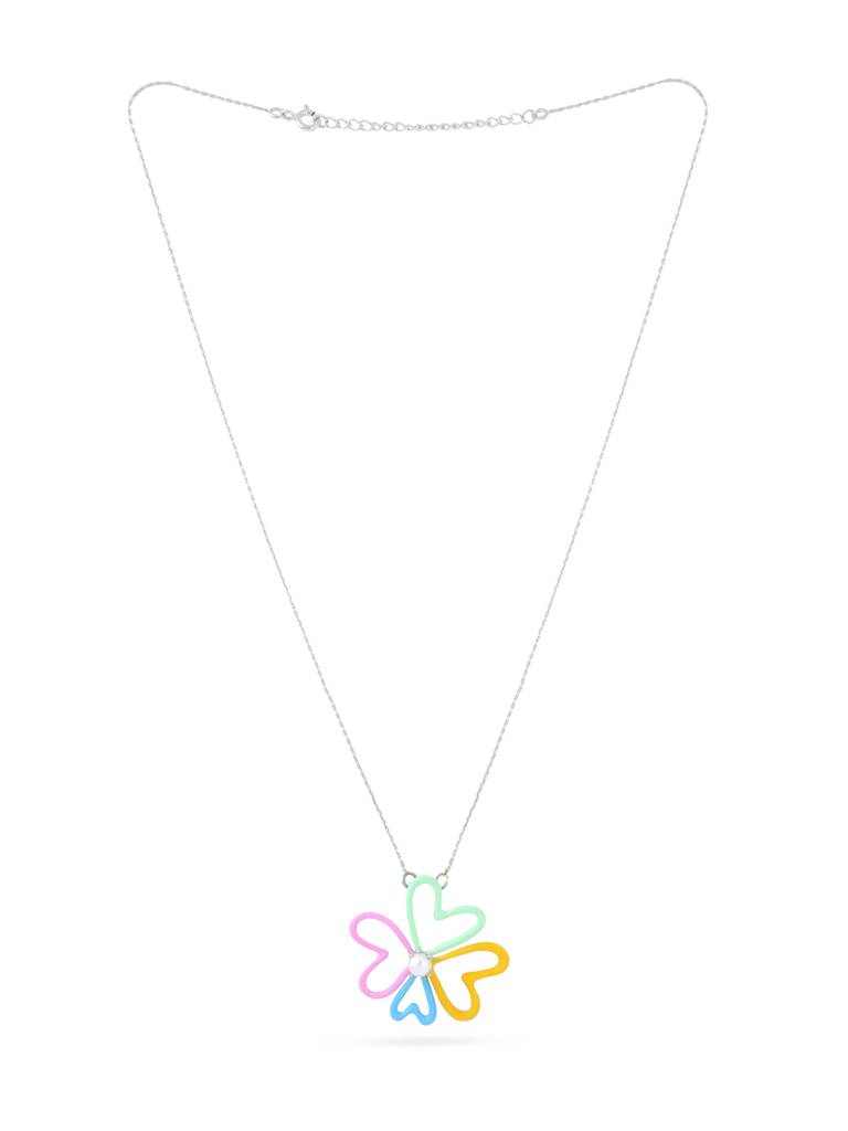 Kicky And Perky 925 Sterling Silver Multicolor Enamel Floral Pendant With Chain For Women : SILSPP002