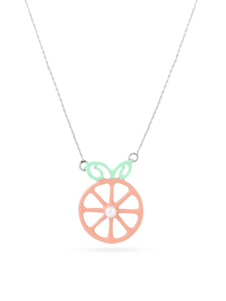 Kicky And Perky 925 Sterling Silver Orange And Green Enamel Orange Pendant With Chain For Women : SILSPP003