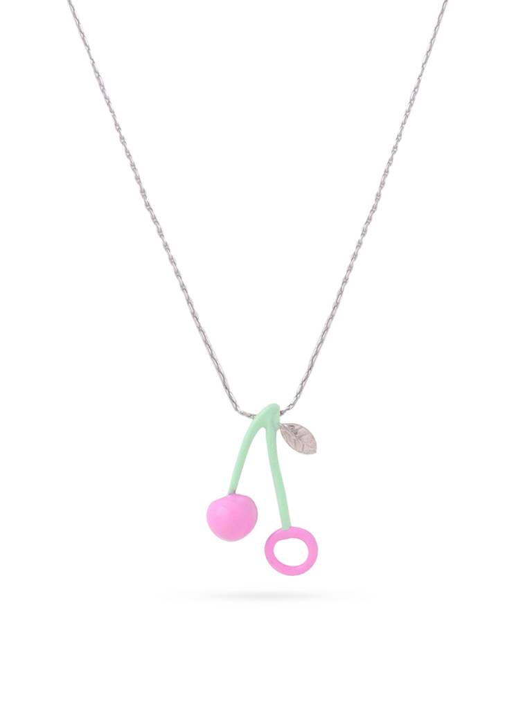 Kicky And Perky 925 Sterling Silver Pink And Green Enamel Cherry Pendant With Chain For Women : SILSPP004