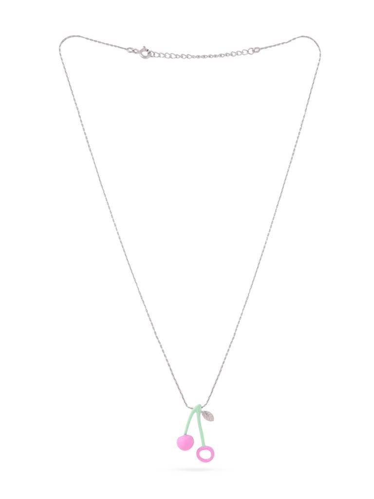 Kicky And Perky 925 Sterling Silver Pink And Green Enamel Cherry Pendant With Chain For Women : SILSPP004