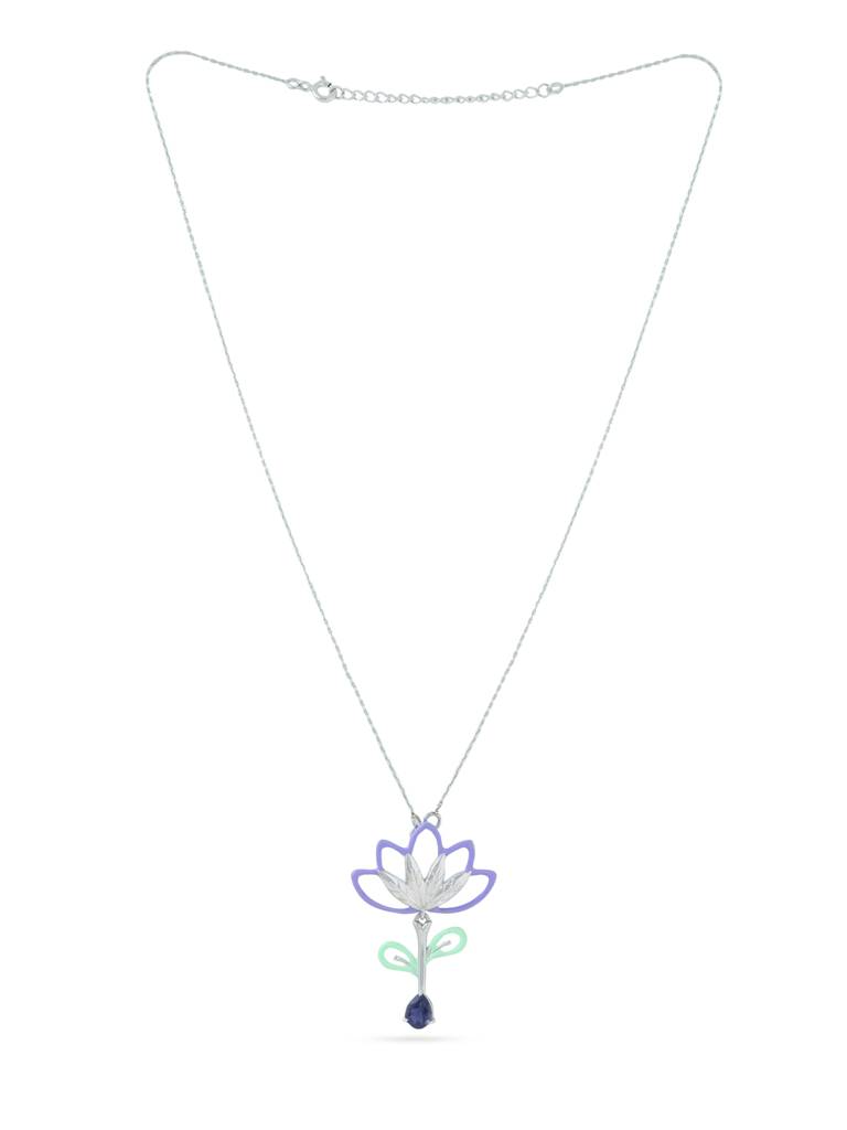Kicky And Perky 925 Sterling Silver Purple And Green Enamel Floral Pendant With Chain For Women : SILSPP006