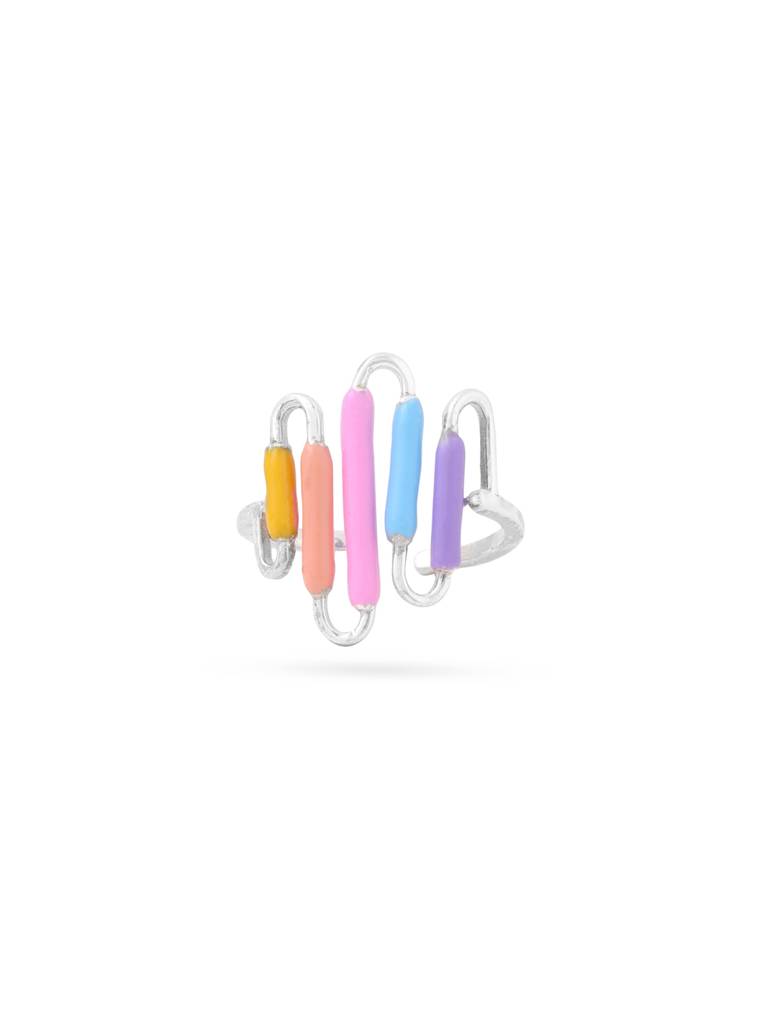 Kicky And Perky 925 Sterling Silver Multicolor Enamel Abstract Adjustable Ring : SILSPR006