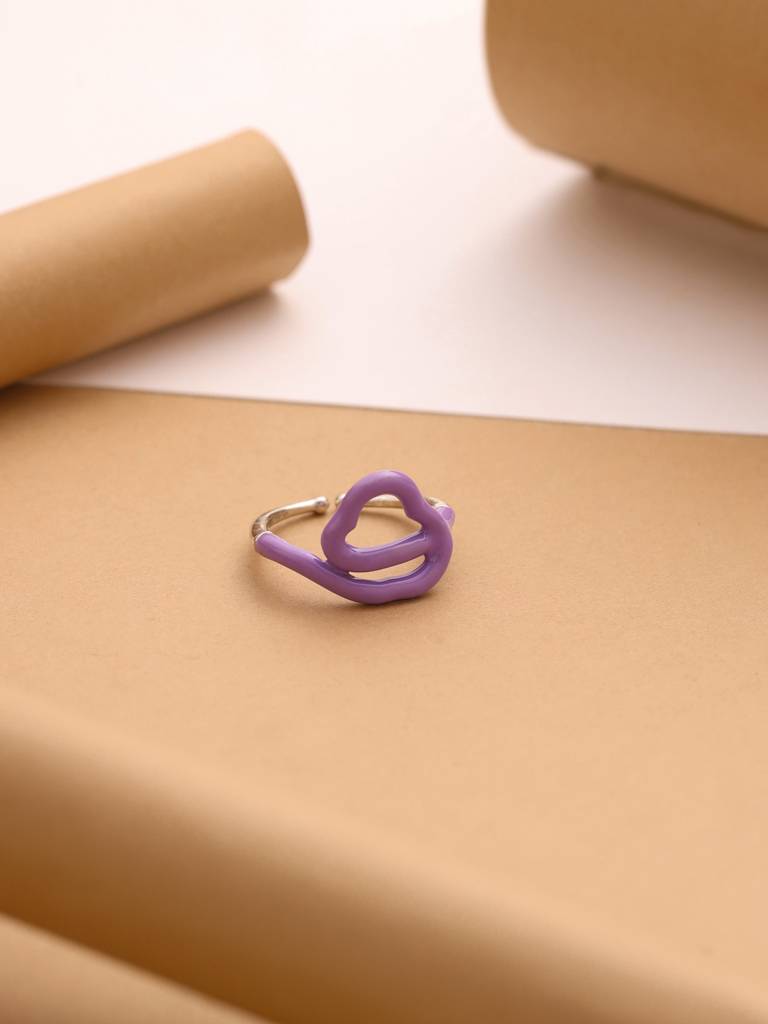 Kicky And Perky 925 Sterling Silver Purple Enamel Abstract Adjustable Ring : SILSPR007