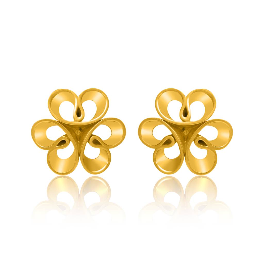 Kicky And Perky 925 Sterling Silver Beauty Of Nature Three Gold Plated Petals Bloom Studs Earring For Women : SILVALE001