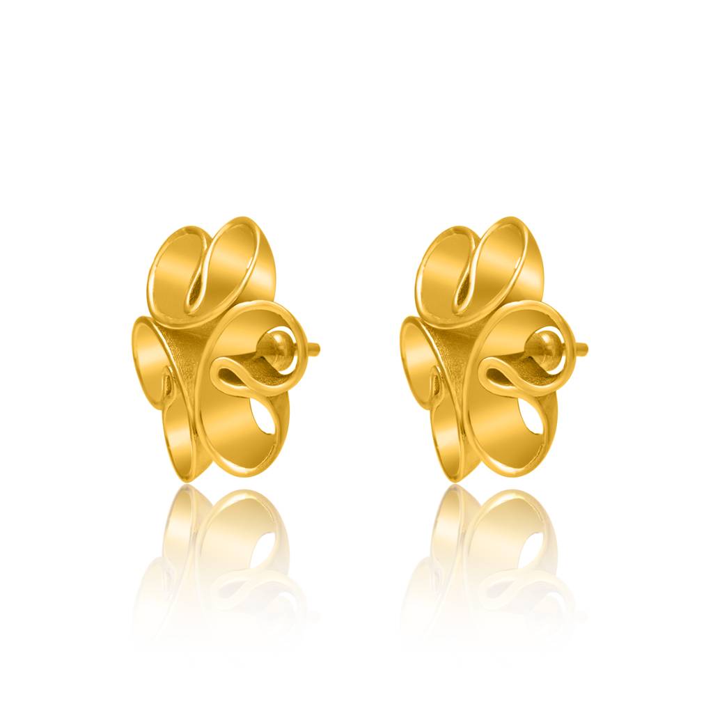 Kicky And Perky 925 Sterling Silver Beauty Of Nature Three Gold Plated Petals Bloom Studs Earring For Women : SILVALE001