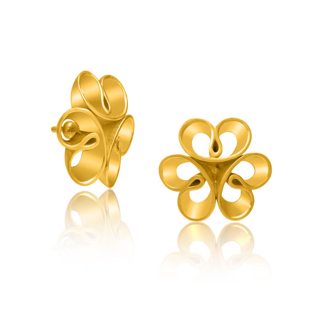 Kicky And Perky 925 Sterling Silver Beauty Of Nature Three Gold Plated Petals Bloom Studs Earring For Women : SILVALE001