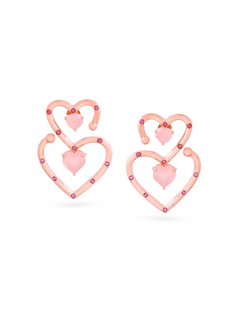 Kicky And Perky 925 Sterling Silver Rose Gold Plated Connected Heart Earring For Women : SILVALE006