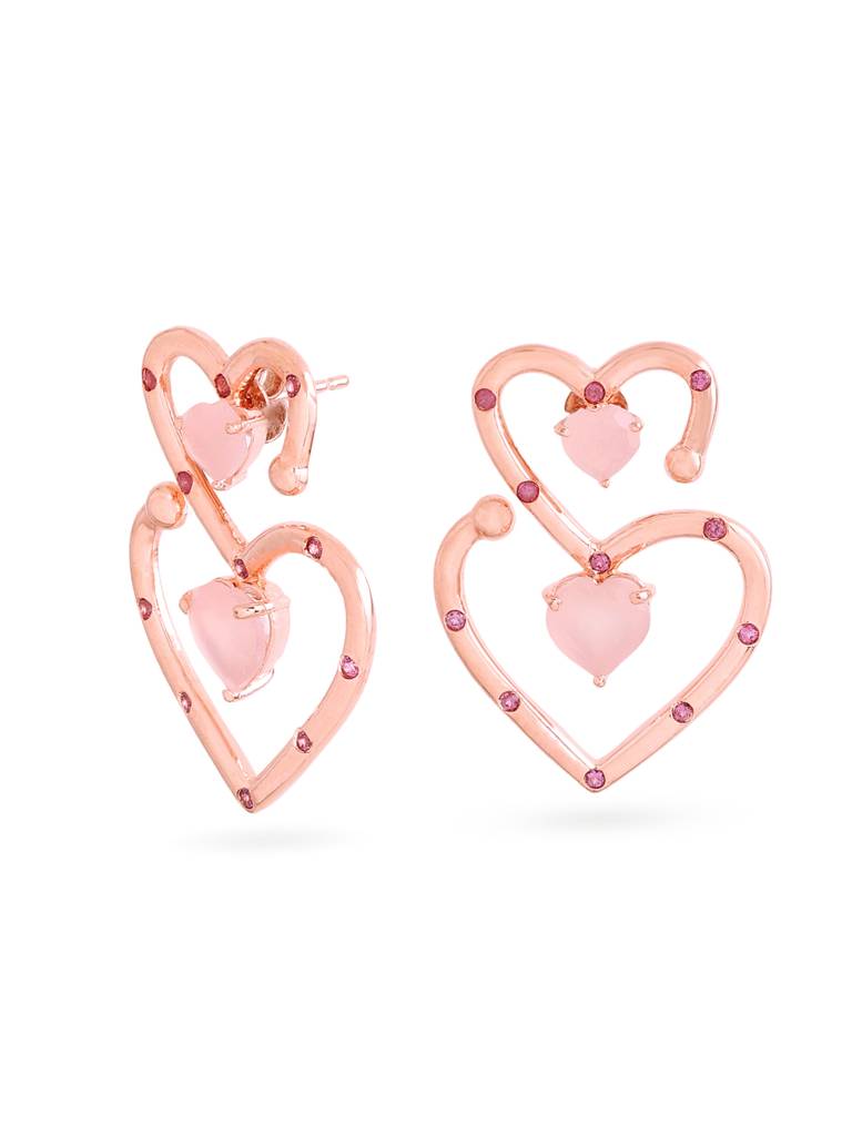 Kicky And Perky 925 Sterling Silver Rose Gold Plated Connected Heart Earring For Women : SILVALE006