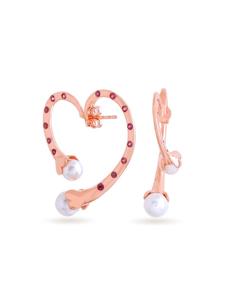 Kicky And Perky 925 Sterling Silver Rose Gold Plated Heart Shape Ear Cuff For Women : SILVALE007