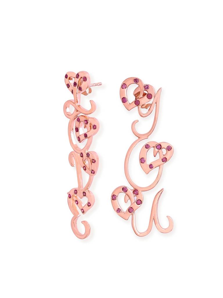 Kicky And Perky 925 Sterling Silver Rose Gold Plated "Love You" Drop Earring For Women : SILVALE009
