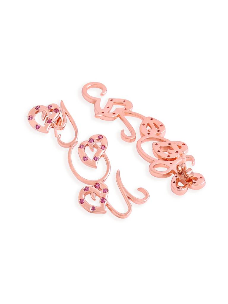Kicky And Perky 925 Sterling Silver Rose Gold Plated "Love You" Drop Earring For Women : SILVALE009