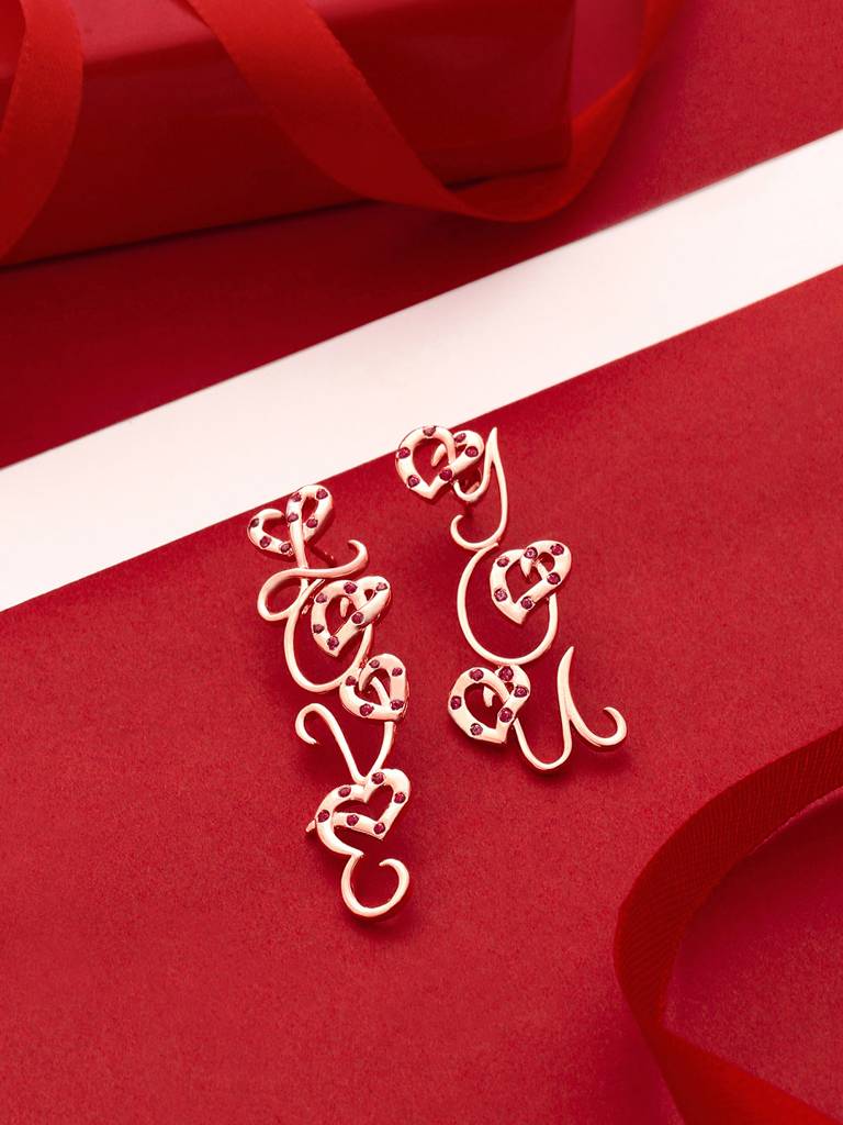 Kicky And Perky 925 Sterling Silver Rose Gold Plated "Love You" Drop Earring For Women : SILVALE009