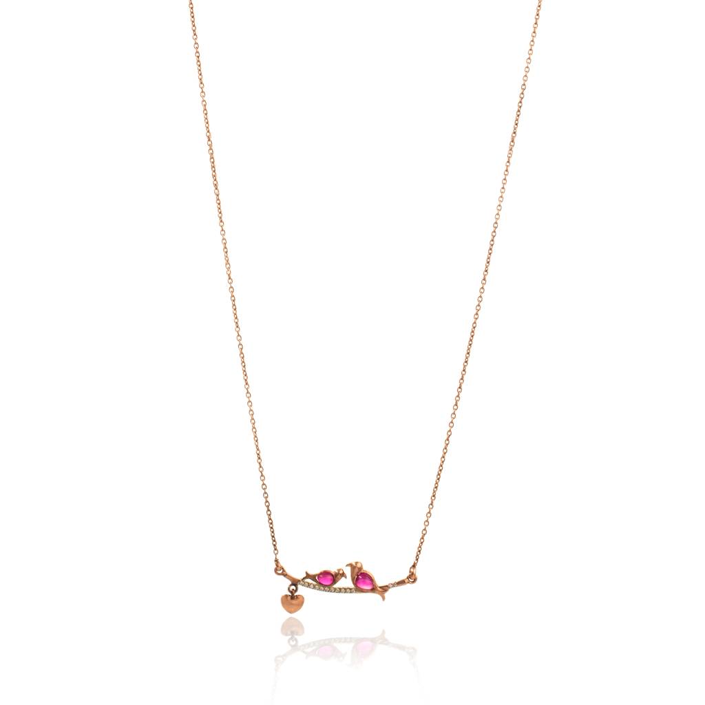 Kicky And Perky 925 Sterling Silver The Couple Twin Bird Necklace Chain For Women : SILVALP007