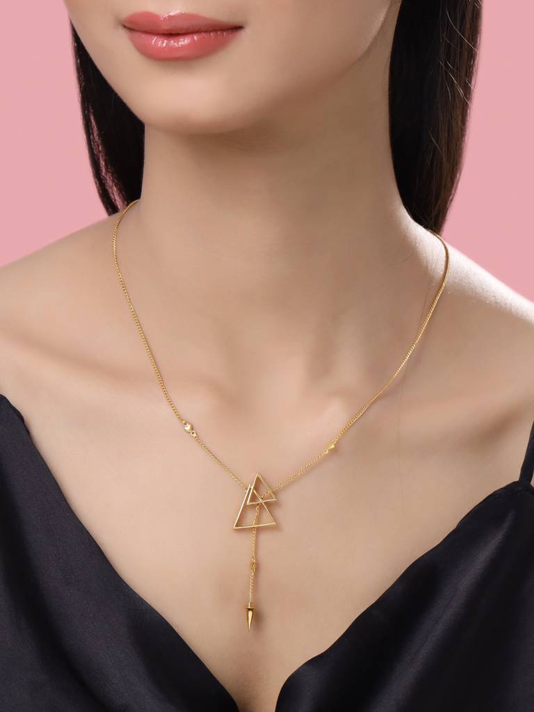 Kicky And Perky 925 Sterling Silver Beautiful Modern Gold Plated Triangle Pendant Love Valentine For Women : SILVALP010