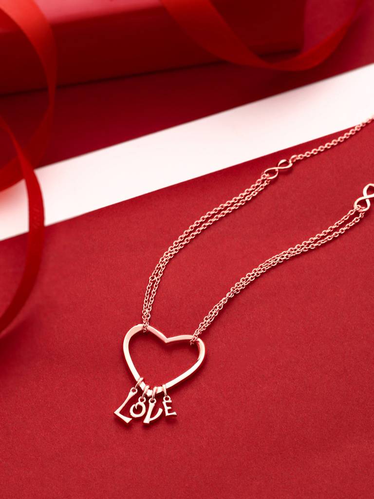Kicky And Perky 925 Sterling Silver Rose Gold Plated Heart Shape Love Charm Pendant With Chain For Women : SILVALP016