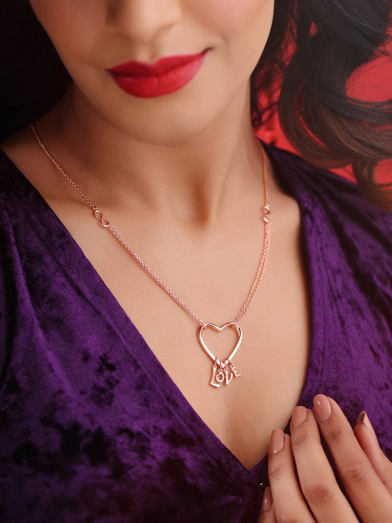 Kicky And Perky 925 Sterling Silver Rose Gold Plated Heart Shape Love Charm Pendant With Chain For Women : SILVALP016