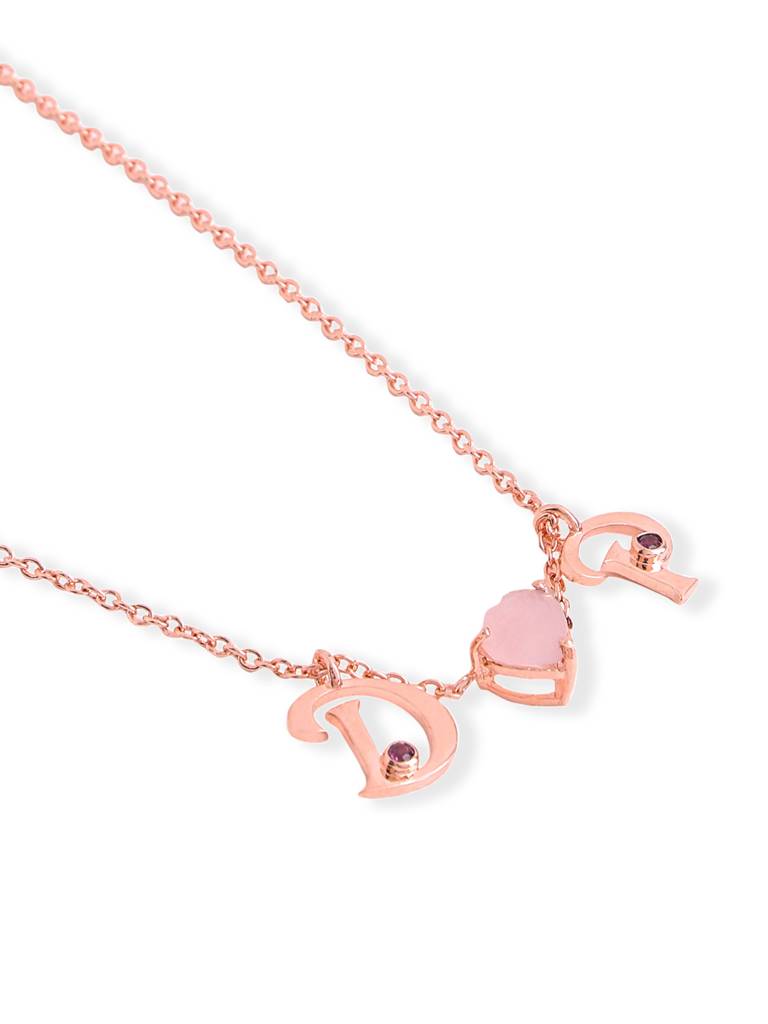 Kicky And Perky 925 Sterling Silver Rose Gold Plated Personalised Initial With Heart Shape Pink Calcedony Stone P : SILVALP019