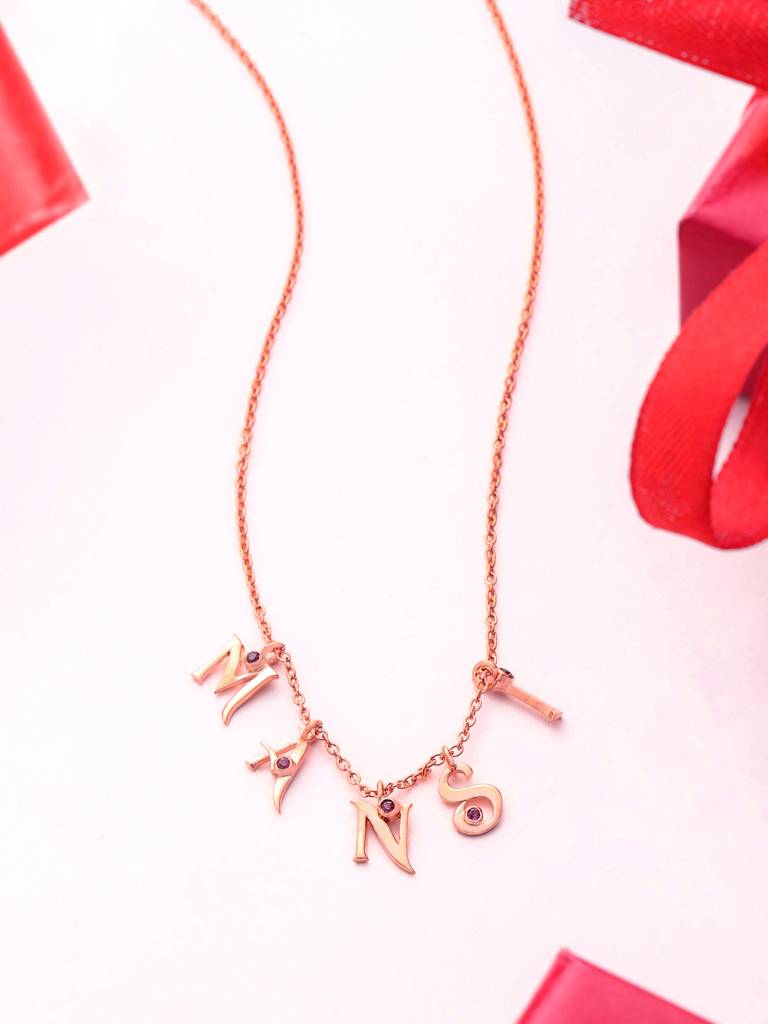 Kicky And Perky 925 Sterling Silver Rose Gold Plated Personalised Name Pendant With Chain For Women : SILVALP020