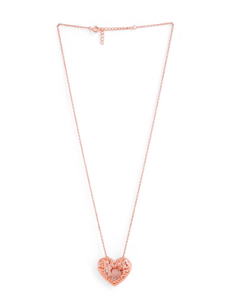 Kicky And Perky 925 Sterling Silver Rose Gold Plated Heart Shape With Abstract Jaali And Pink Calcedony Heart Sha : SILVALP021