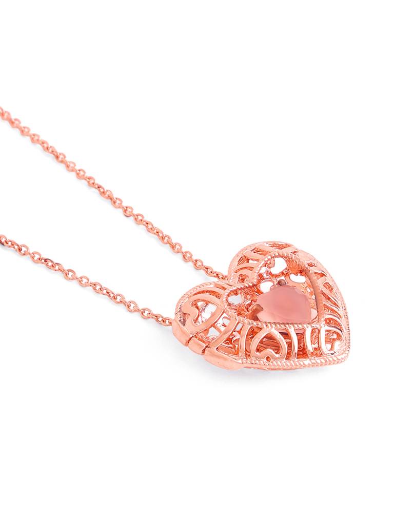 Kicky And Perky 925 Sterling Silver Rose Gold Plated Heart Shape With Abstract Jaali And Pink Calcedony Heart Sha : SILVALP021