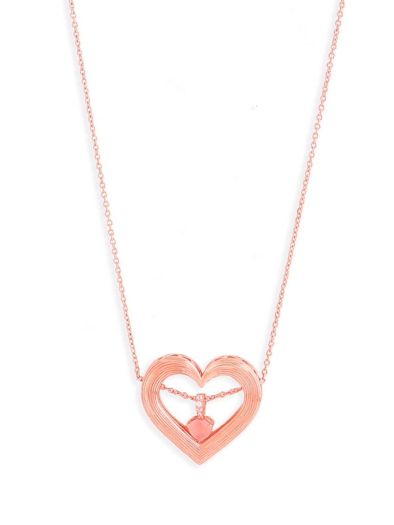 Kicky And Perky 925 Sterling Silver Rose Gold Plated Heart Shape Texture Pendant With Chain For Women : SILVALP022