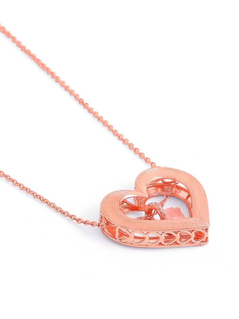 Kicky And Perky 925 Sterling Silver Rose Gold Plated Heart Shape Texture Pendant With Chain For Women : SILVALP022