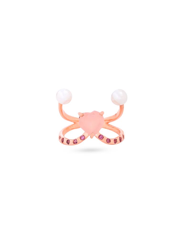Kicky And Perky 925 Sterling Silver Rose Gold Plated Pink Calcedony Heart Shape Ring For Women : SILVALR002-6